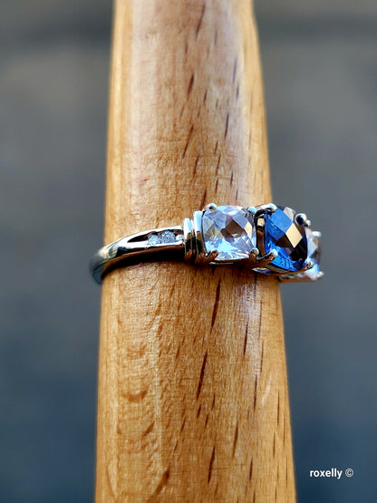 ❤️10k Size 8 Fancy Solid White Gold Sapphire and White Topaz Ring!