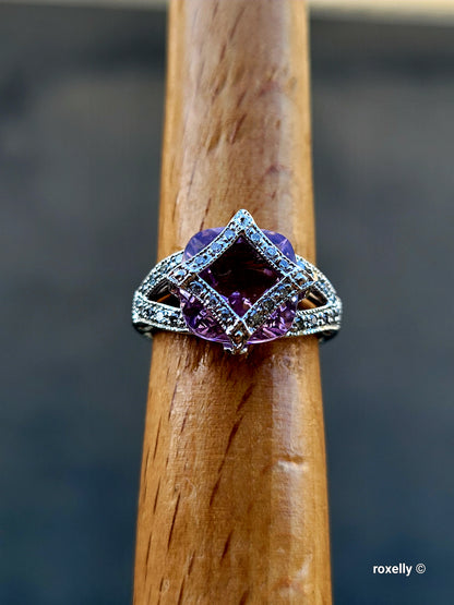 ❤️14k Size 4.75 Fancy Solid White Gold Pink Ice and Diamonds Ring!