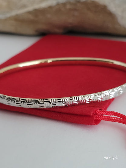 ❤️14k Fancy Solid White and Yellow Gold Tubular Design Bracelet, Millor Italy!