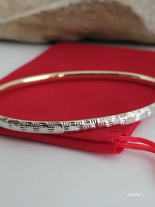 ❤️14k Fancy Solid White and Yellow Gold Tubular Design Bracelet, Millor Italy!