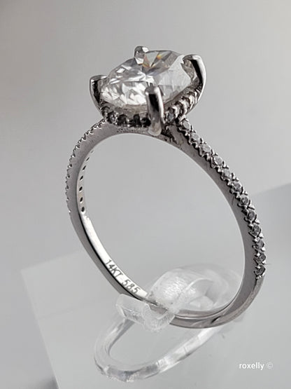 ❤️14k Size 8.5 Precious Solid White Gold Moissanite and Quartz Ring!