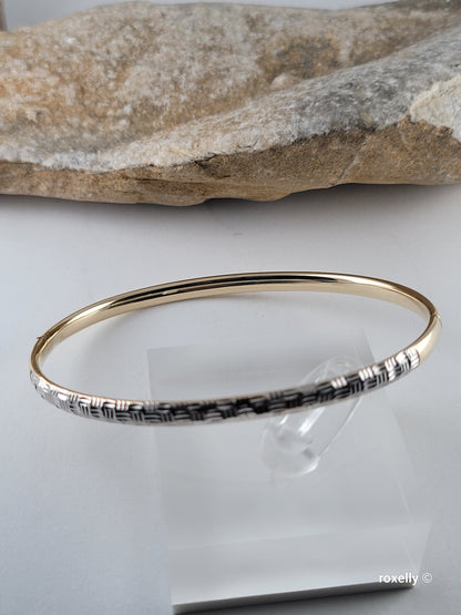 ❤️14k Fancy Solid White and Yellow Gold Tubular Design Bracelet, Millor Italy!