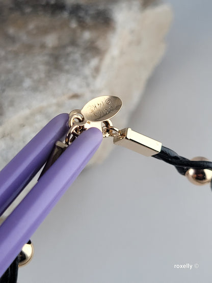 14K Yellow Gold Beads and Black Leather Bracelet, Solid Gold Accent!