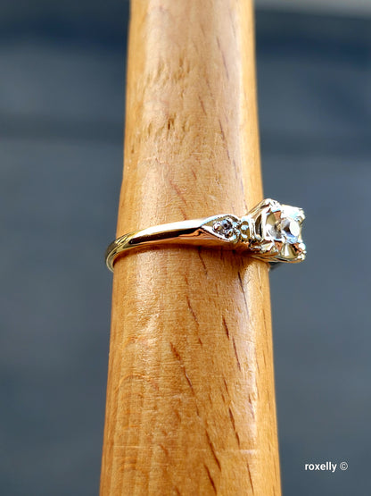 ❤️14k Size 6.75 Precious Solid Yellow and White Gold Diamond Art-Deco Ring!