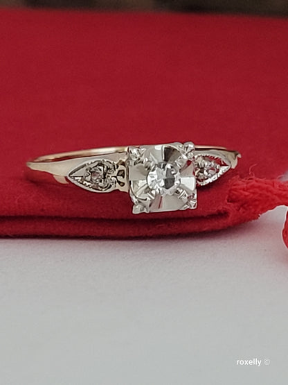 ❤️14k Size 6.75 Precious Solid Yellow and White Gold Diamond Art-Deco Ring!