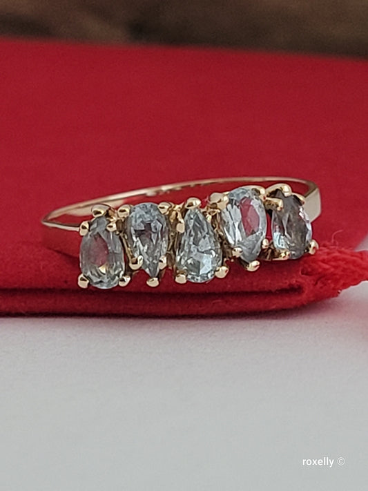 ❤️14k Size 8 Beautiful Solid Yellow Gold Drop-Shaped Aquamarine Ring!