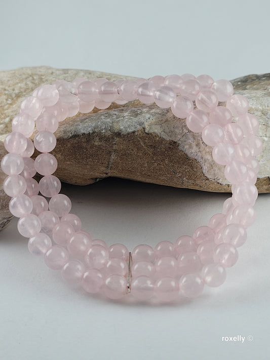 ❤️925 Fancy Sterling Silver and Natural Rose Quartz Beaded 3-Row Stretch Bracelet!