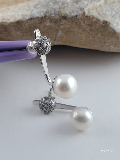 ❤️925 Lovely Sterling Silver Fresh-Water Pearl and CZ Earrings!