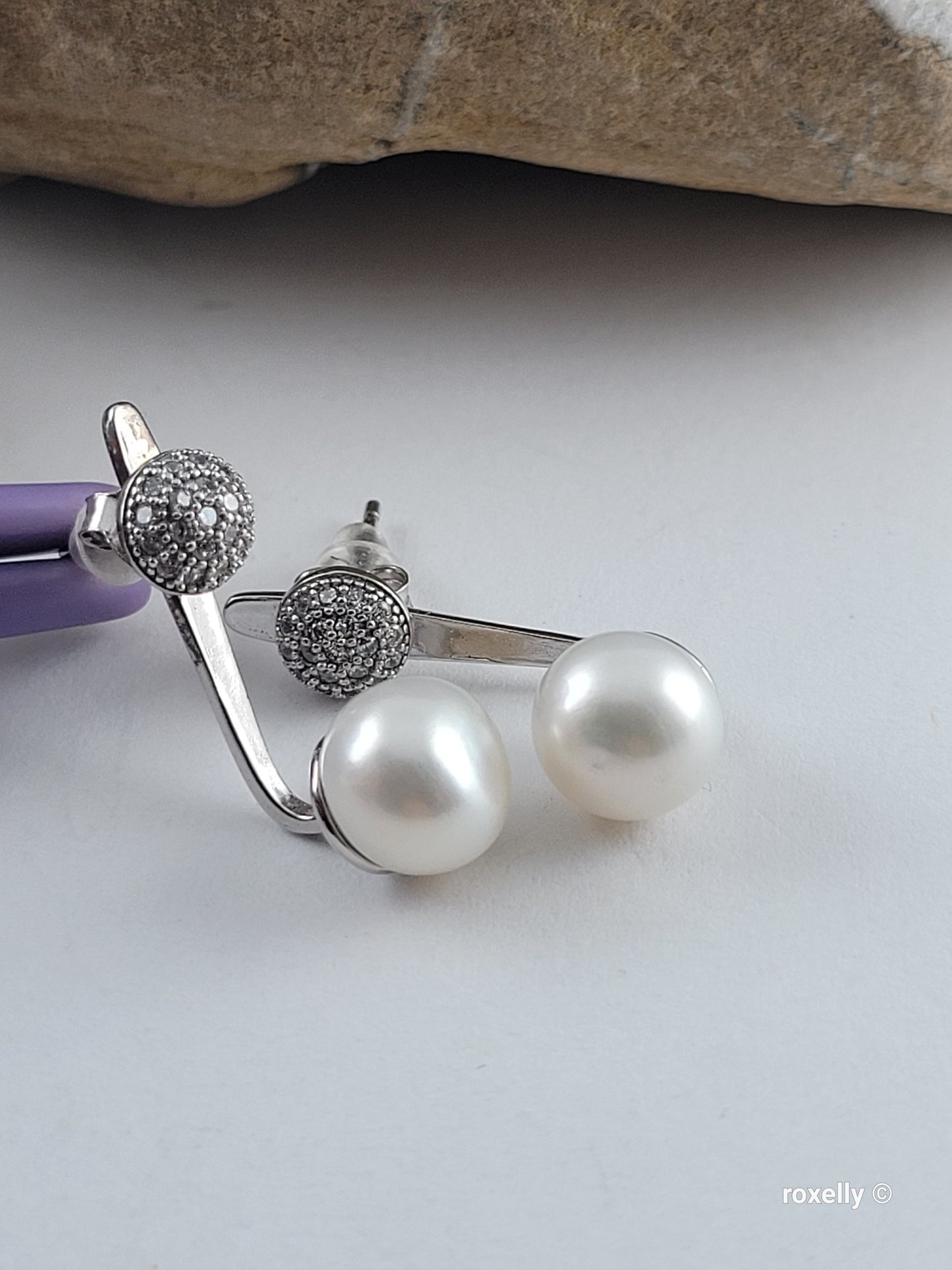 ❤️925 Lovely Sterling Silver Fresh-Water Pearl and CZ Earrings!