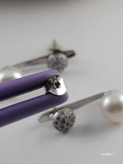 ❤️925 Lovely Sterling Silver Fresh-Water Pearl and CZ Earrings!
