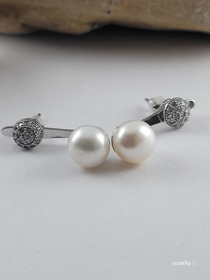 ❤️925 Lovely Sterling Silver Fresh-Water Pearl and CZ Earrings!