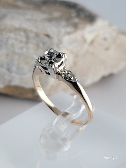 ❤️14k Size 6.75 Precious Solid Yellow and White Gold Diamond Art-Deco Ring!