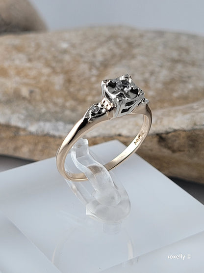 ❤️14k Size 6.75 Precious Solid Yellow and White Gold Diamond Art-Deco Ring!