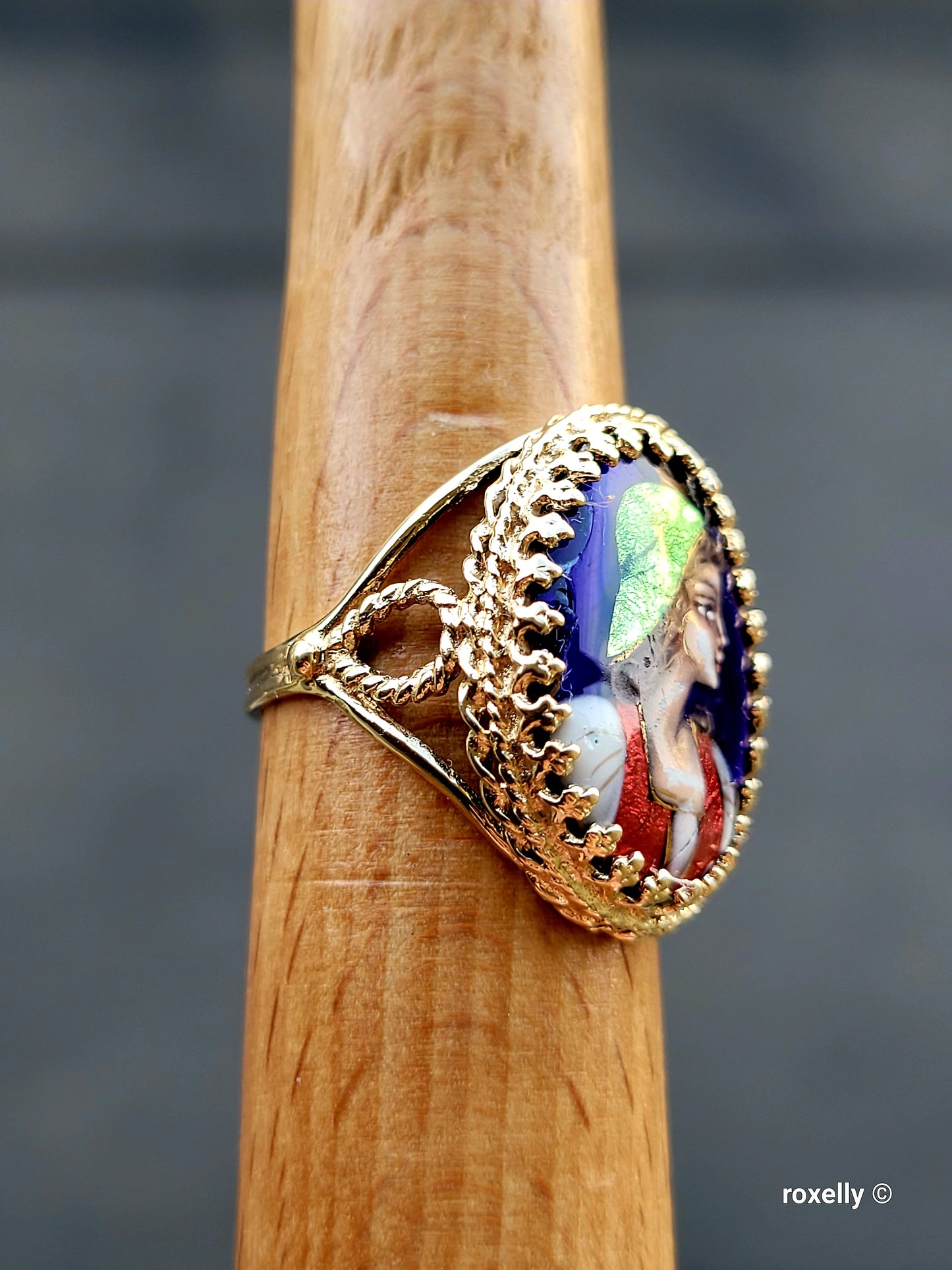 ❤️14k Size 7.25 Antique Solid Yellow Gold  Woman Portrait France Enamel Imperial Ring!