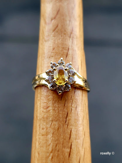 ❤️14k Size 6.75 Precious Solid Yellow Gold Citrine and White Topaz Ring!