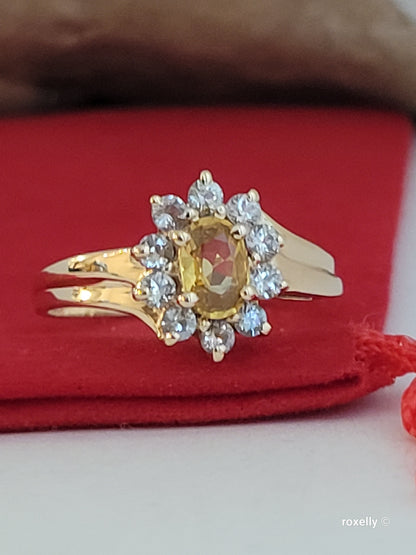 ❤️14k Size 6.75 Precious Solid Yellow Gold Citrine and White Topaz Ring!