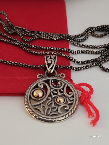 ❤️925 & 18k Vintage Oxidized Sterling Silver Necklace and Medallion Pendant!