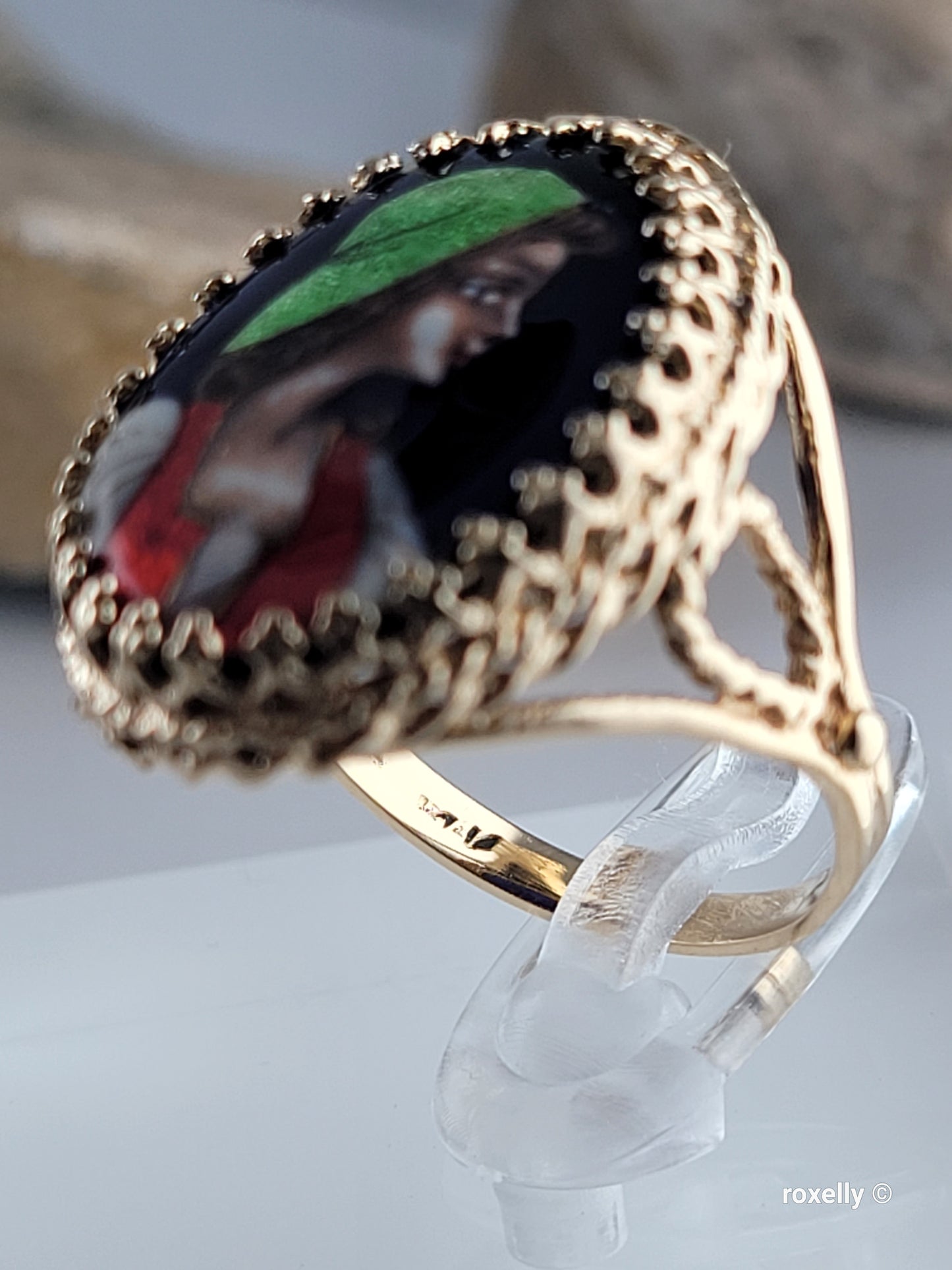 ❤️14k Size 7.25 Antique Solid Yellow Gold  Woman Portrait France Enamel Imperial Ring!