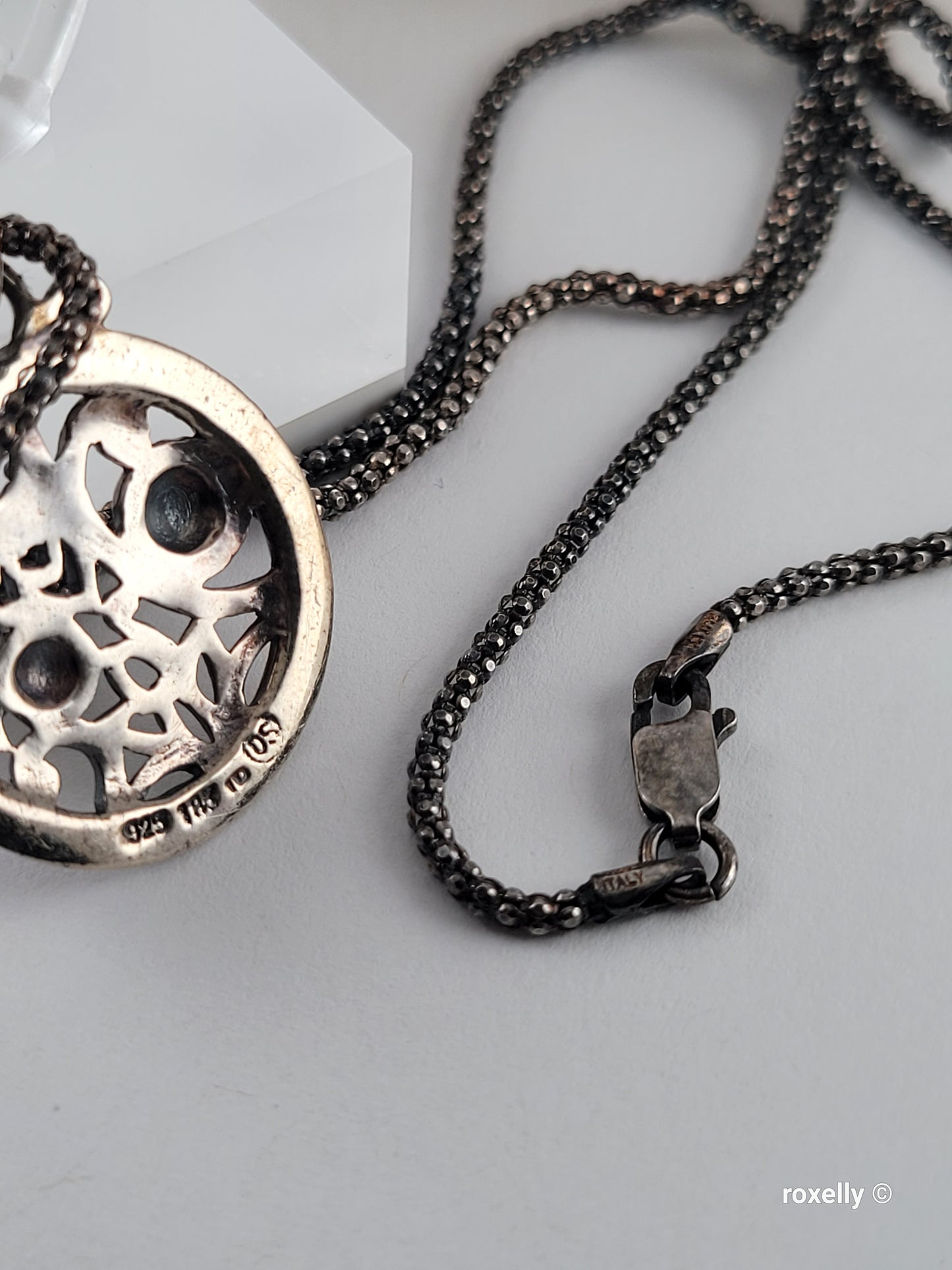 ❤️925 & 18k Vintage Oxidized Sterling Silver Necklace and Medallion Pendant!