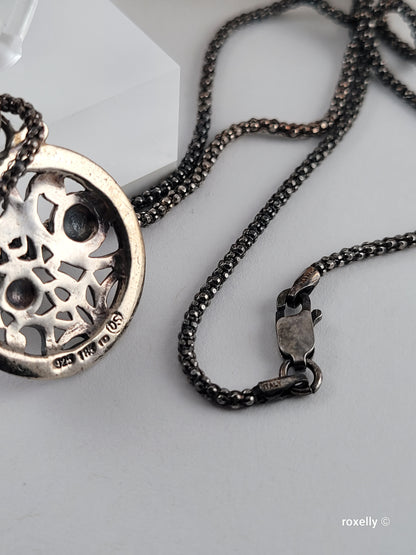 ❤️925 & 18k Vintage Oxidized Sterling Silver Necklace and Medallion Pendant!