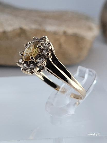 ❤️14k Size 6.75 Precious Solid Yellow Gold Citrine and White Topaz Ring!