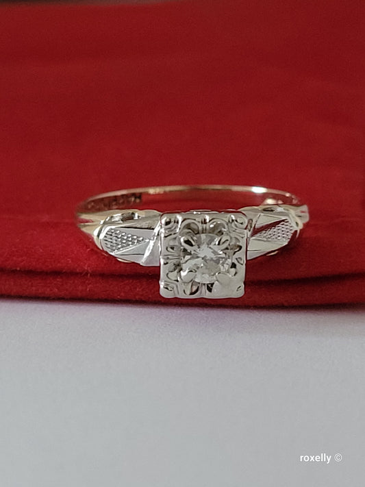 ❤️14k Size 6.25 Fancy Solid Yellow and White Gold Diamond Art-Deco Ring!