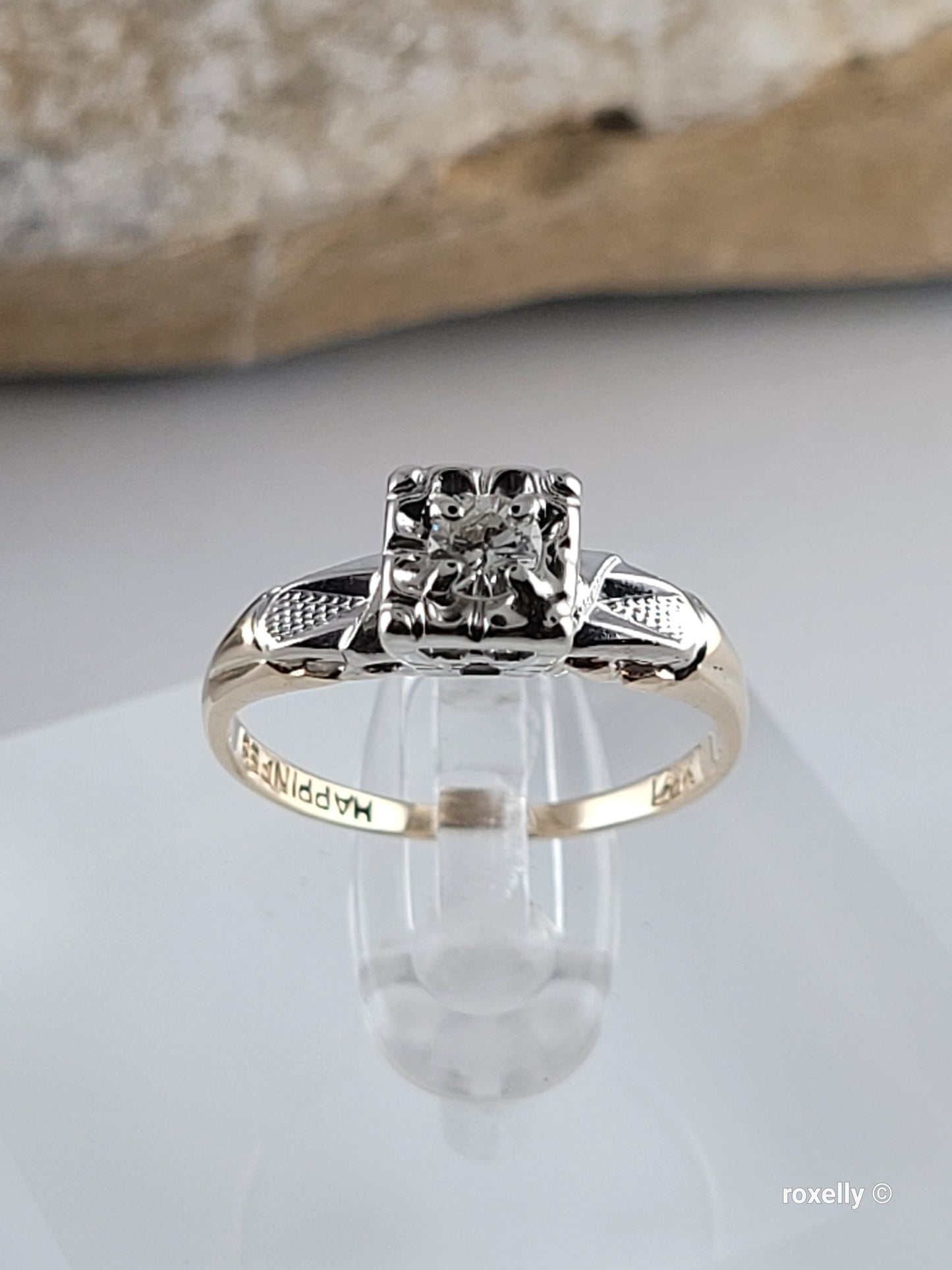 ❤️14k Size 6.25 Fancy Solid Yellow and White Gold Diamond Art-Deco Ring!