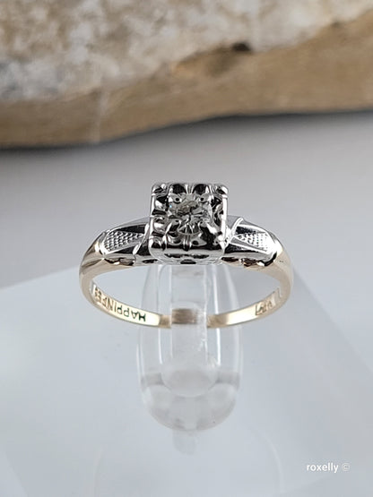 ❤️14k Size 6.25 Fancy Solid Yellow and White Gold Diamond Art-Deco Ring!