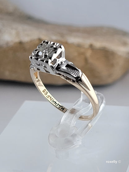 ❤️14k Size 6.25 Fancy Solid Yellow and White Gold Diamond Art-Deco Ring!