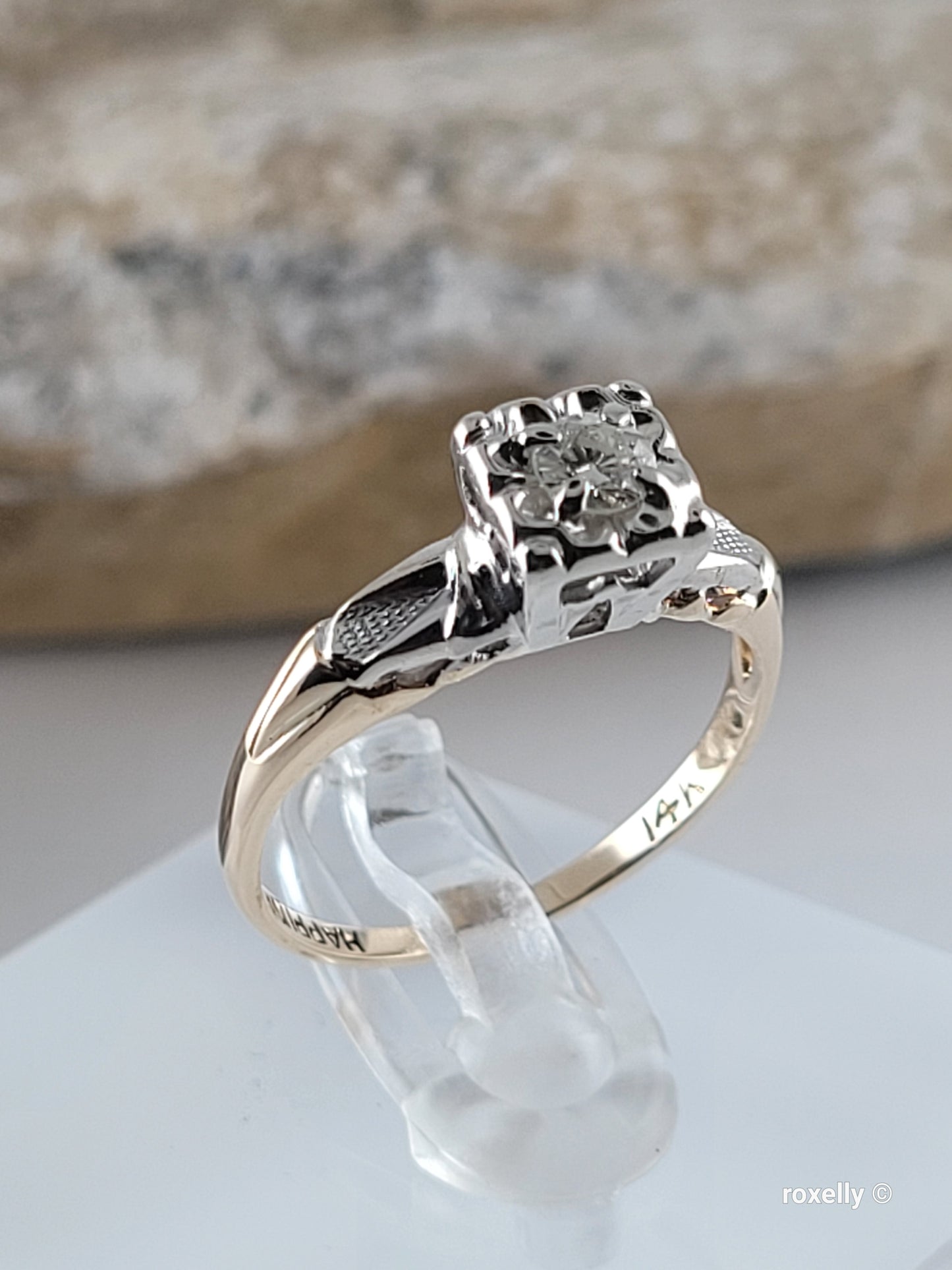 ❤️14k Size 6.25 Fancy Solid Yellow and White Gold Diamond Art-Deco Ring!