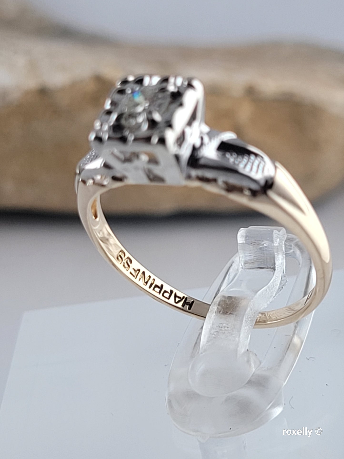 ❤️14k Size 6.25 Fancy Solid Yellow and White Gold Diamond Art-Deco Ring!