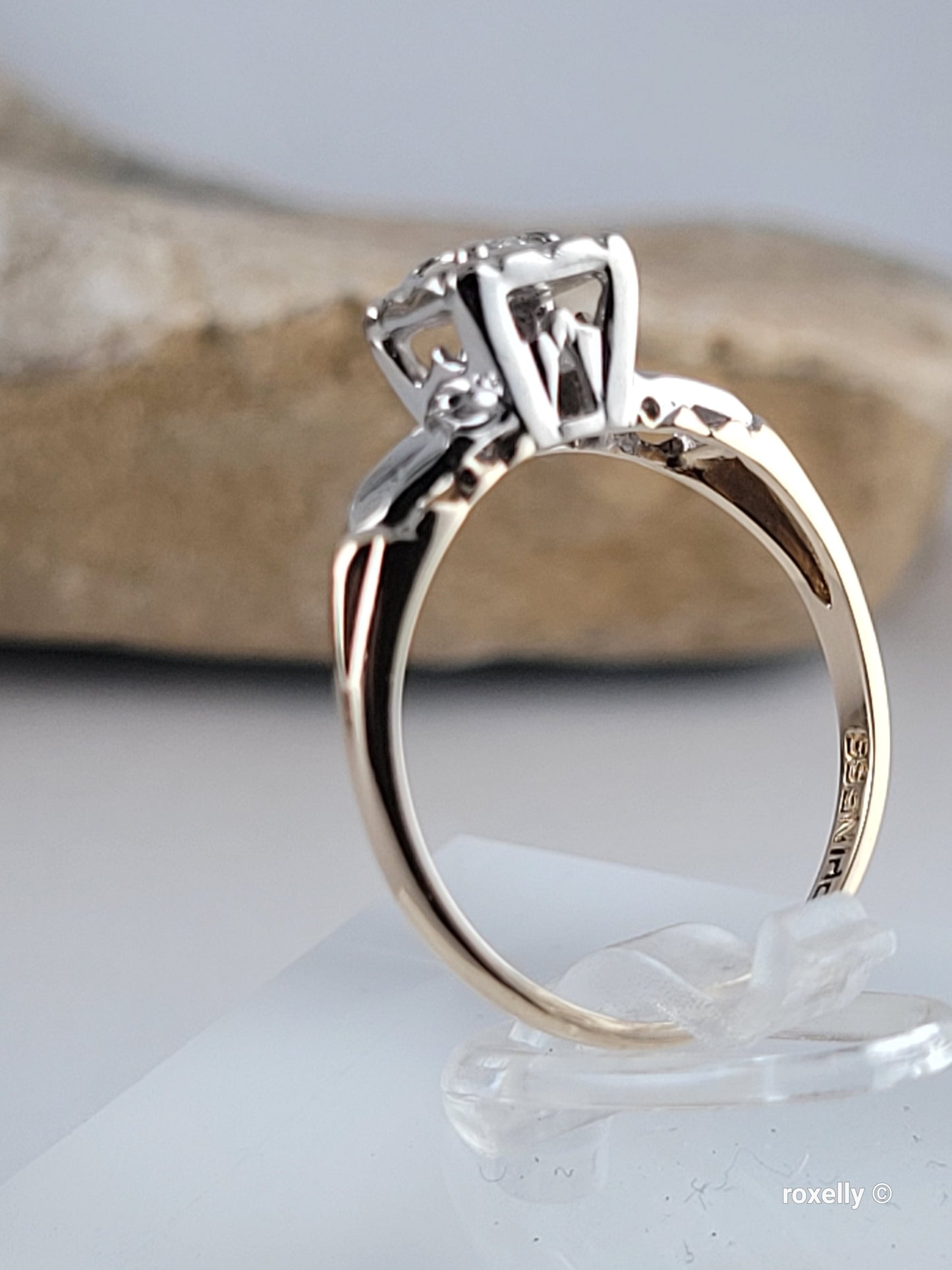 ❤️14k Size 6.25 Fancy Solid Yellow and White Gold Diamond Art-Deco Ring!