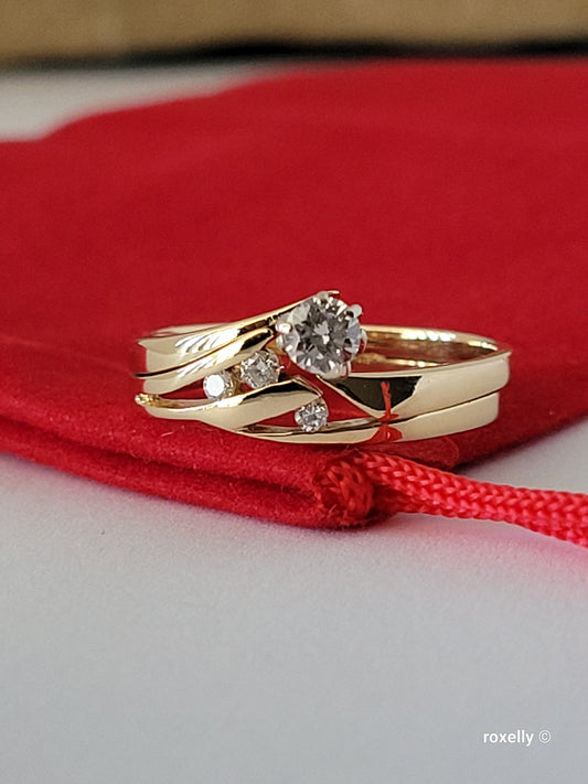 ❤️14k Size 6 Gorgeous Solid Yellow Gold Genuine Diamonds Two Rings (Joined)!