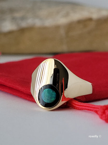 ❤️14k Size 6.75 Beautiful Solid Yellow Gold Black Onyx Opal Ring!