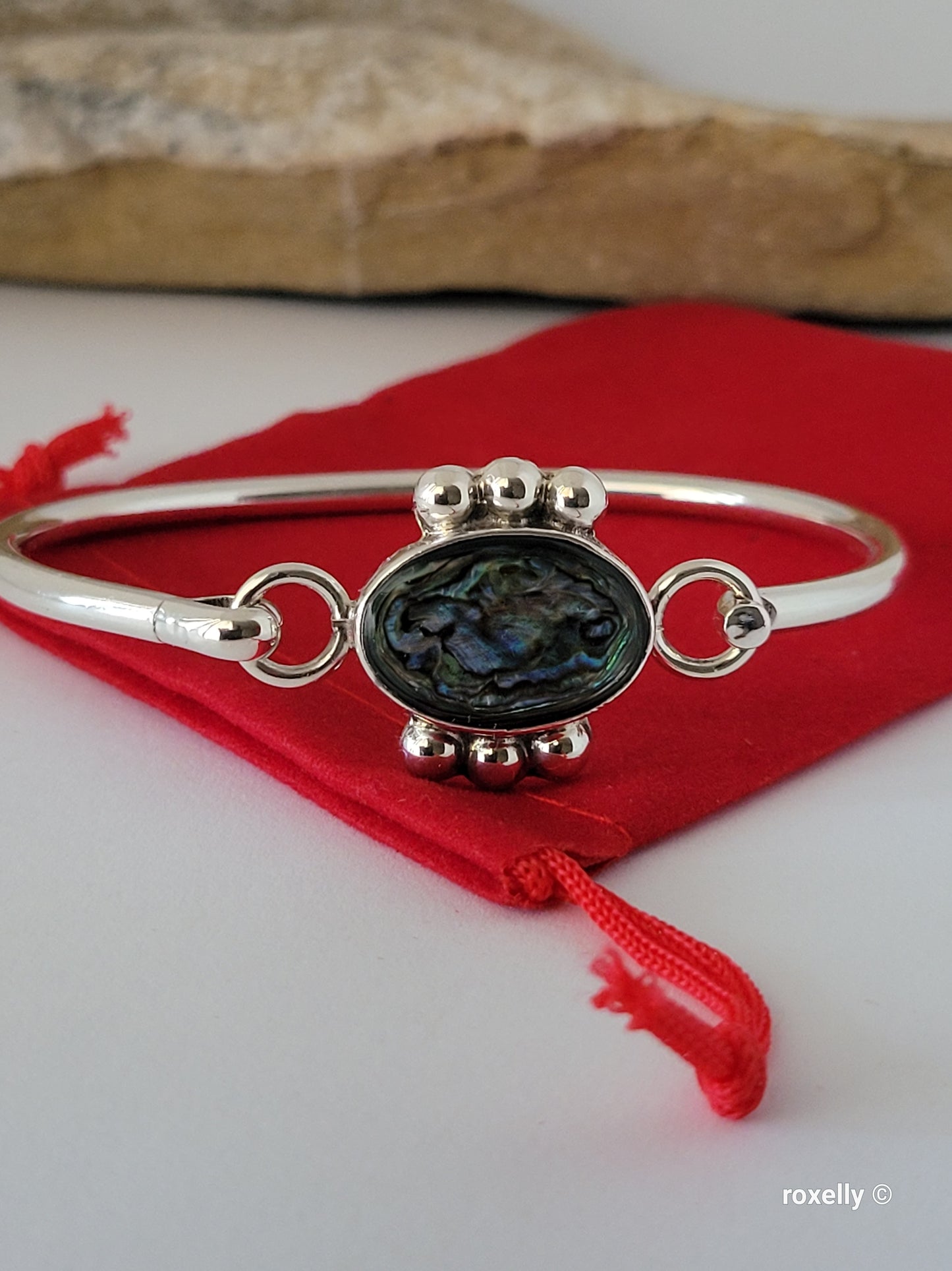 ❤️925 Precious Sterling Silver Paua Shell Bangle Design Bracelet!