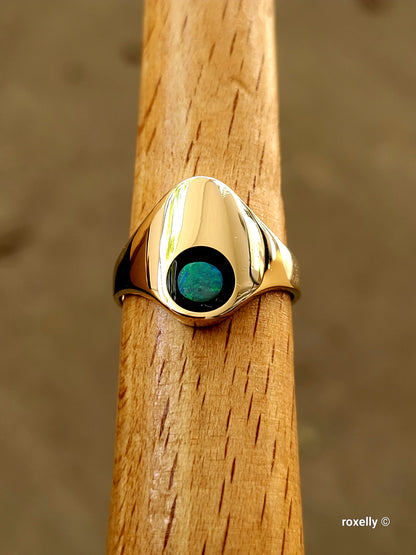 ❤️14k Size 6.75 Beautiful Solid Yellow Gold Black Onyx Opal Ring!