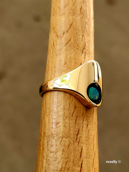 ❤️14k Size 6.75 Beautiful Solid Yellow Gold Black Onyx Opal Ring!