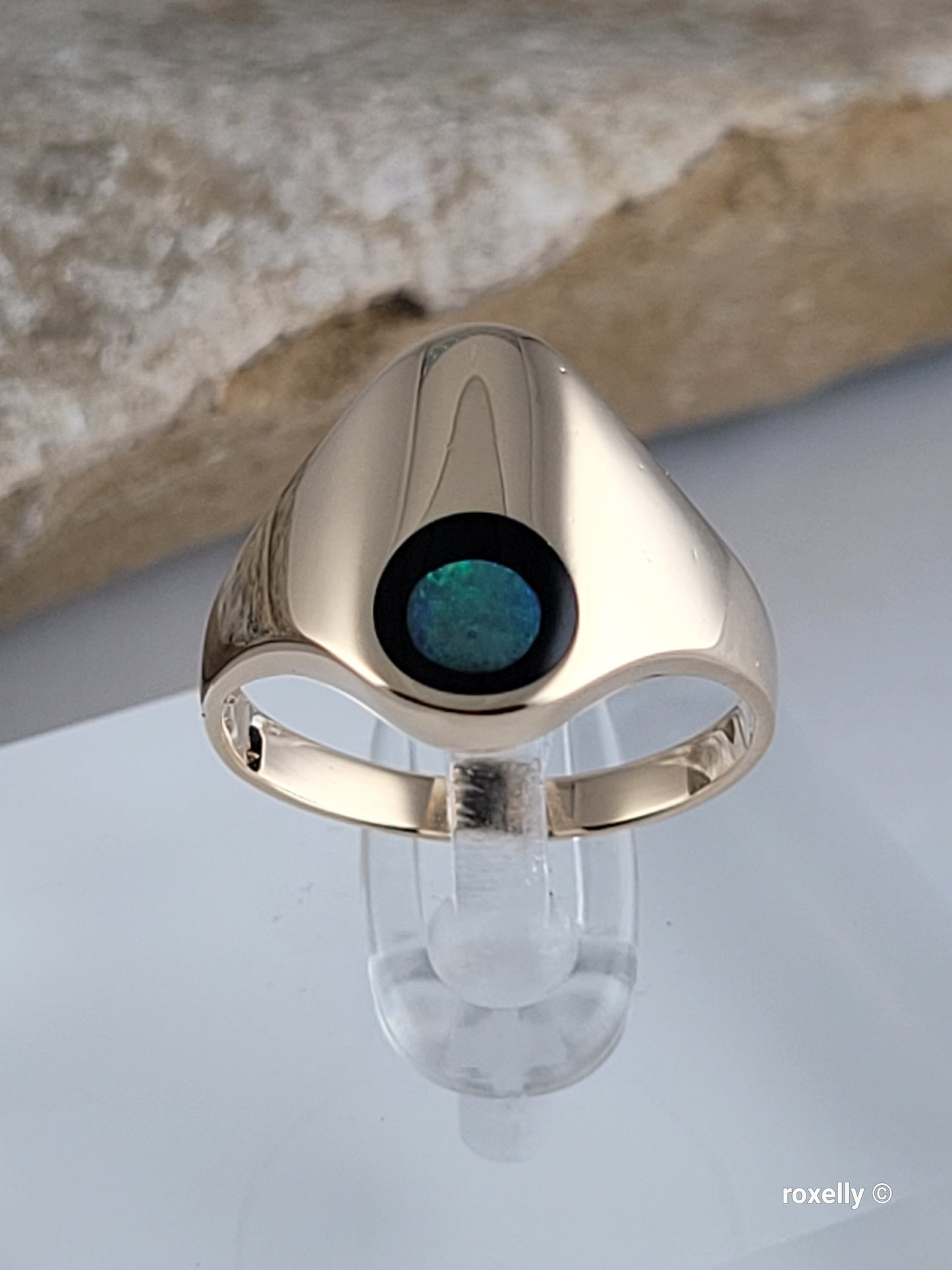 ❤️14k Size 6.75 Beautiful Solid Yellow Gold Black Onyx Opal Ring!