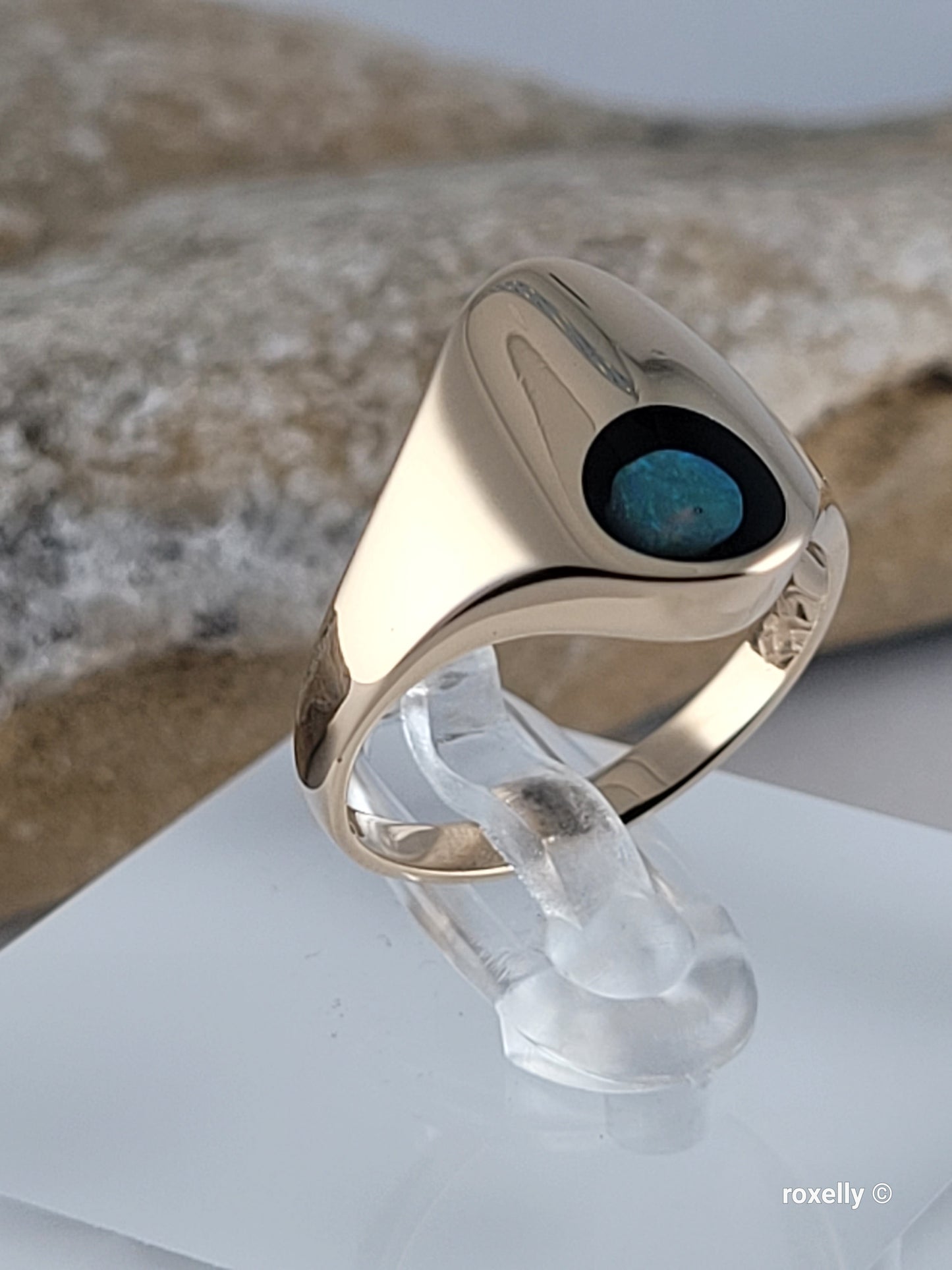 ❤️14k Size 6.75 Beautiful Solid Yellow Gold Black Onyx Opal Ring!