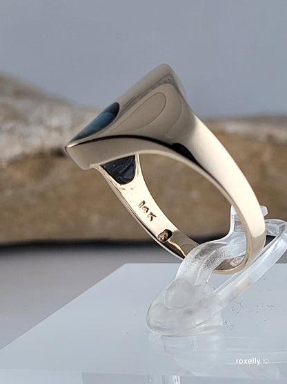 ❤️14k Size 6.75 Beautiful Solid Yellow Gold Black Onyx Opal Ring!