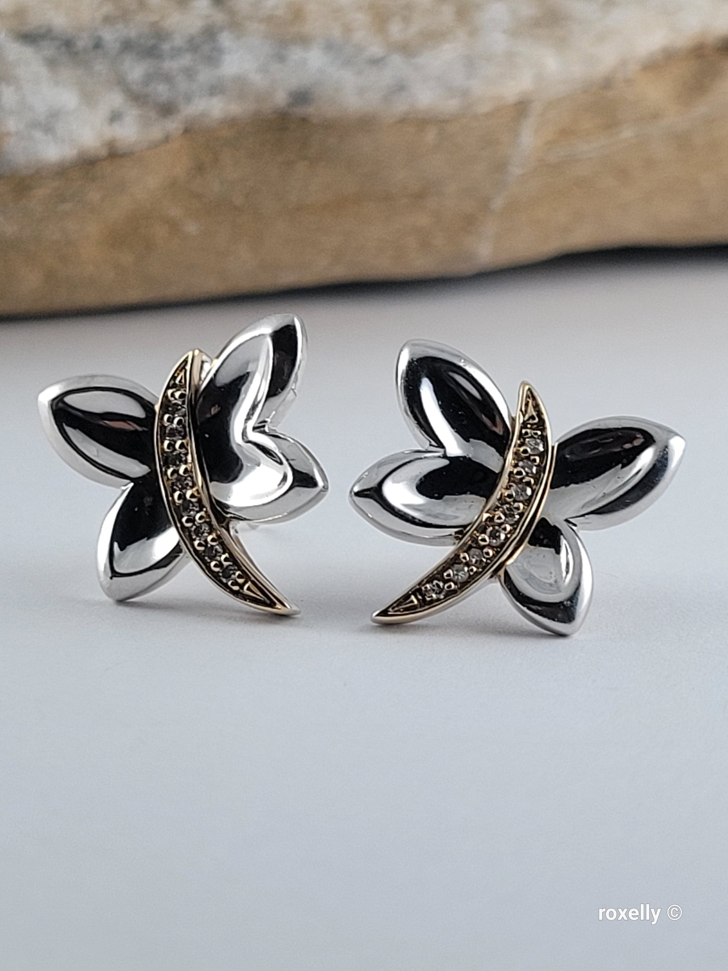 ❤️925 Precious Sterling Silver and 14k Solid Gold Genuine Diamonds Butterfly-Shaped Earrings!