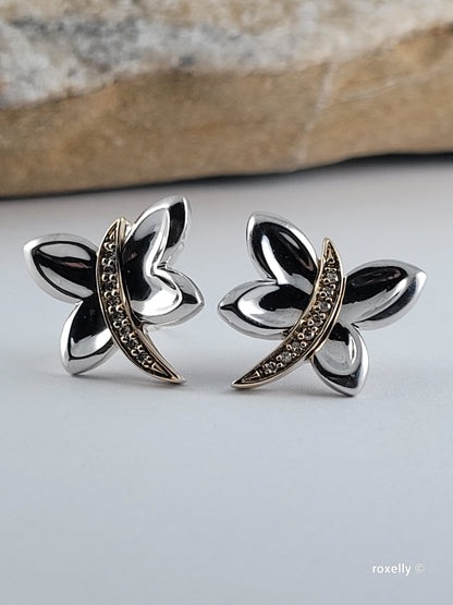 ❤️925 Precious Sterling Silver and 14k Solid Gold Genuine Diamonds Butterfly-Shaped Earrings!