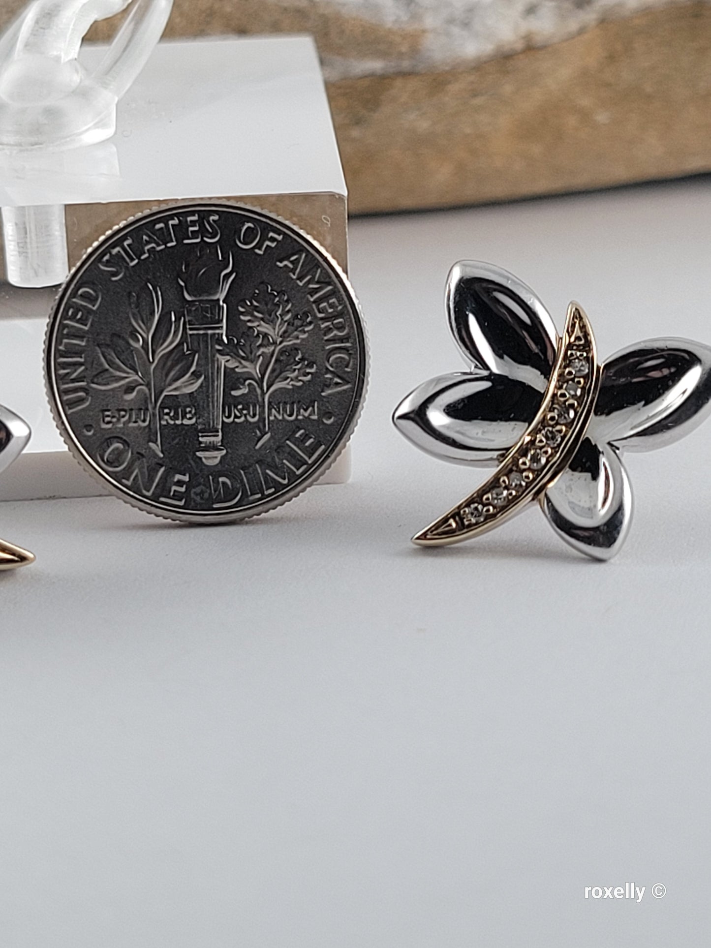 ❤️925 Precious Sterling Silver and 14k Solid Gold Genuine Diamonds Butterfly-Shaped Earrings!