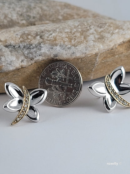 ❤️925 Precious Sterling Silver and 14k Solid Gold Genuine Diamonds Butterfly-Shaped Earrings!