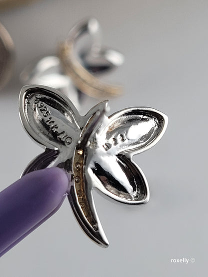 ❤️925 Precious Sterling Silver and 14k Solid Gold Genuine Diamonds Butterfly-Shaped Earrings!