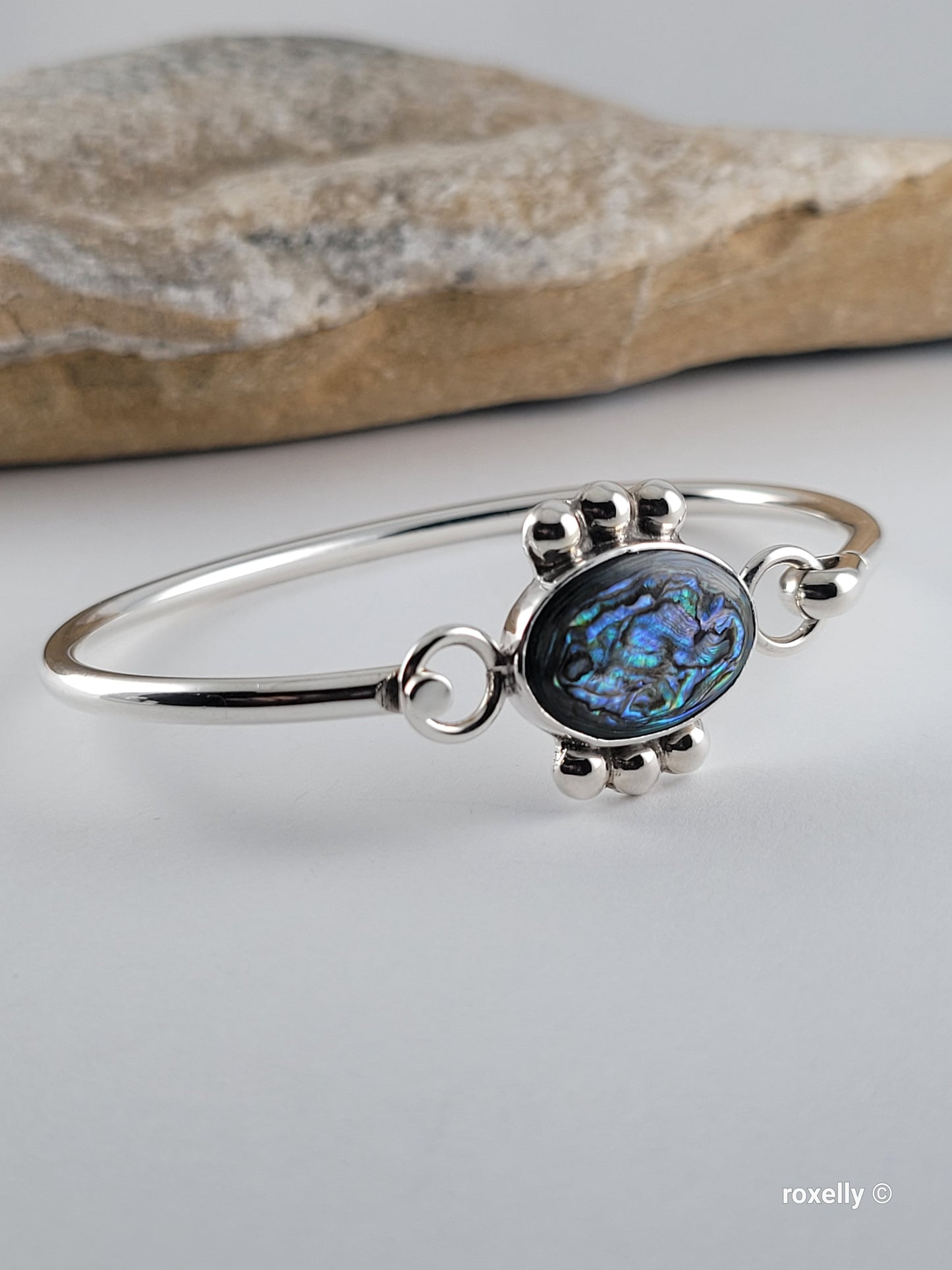 ❤️925 Precious Sterling Silver Paua Shell Bangle Design Bracelet!