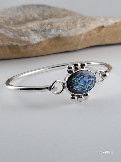 ❤️925 Precious Sterling Silver Paua Shell Bangle Design Bracelet!