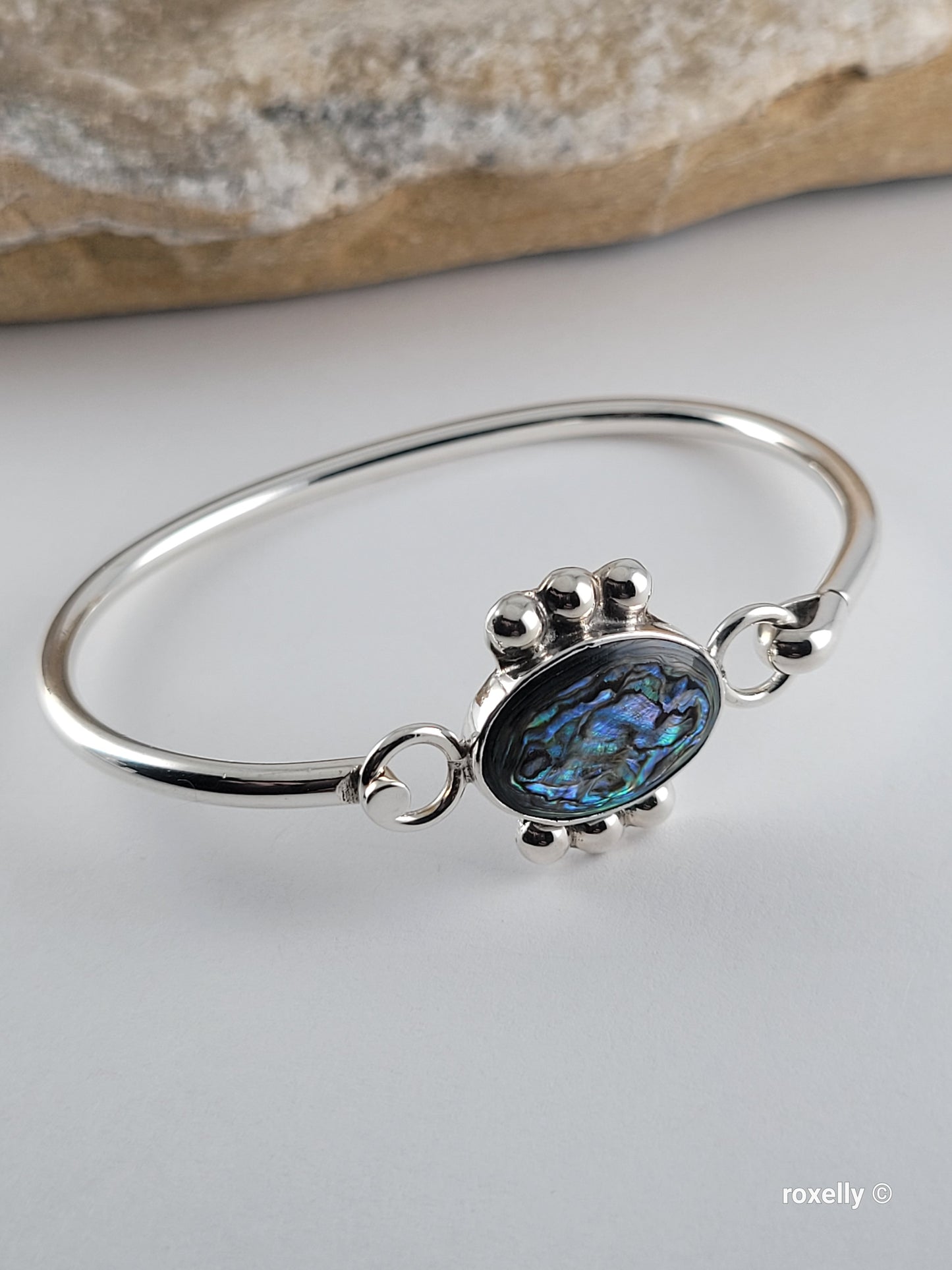 ❤️925 Precious Sterling Silver Paua Shell Bangle Design Bracelet!