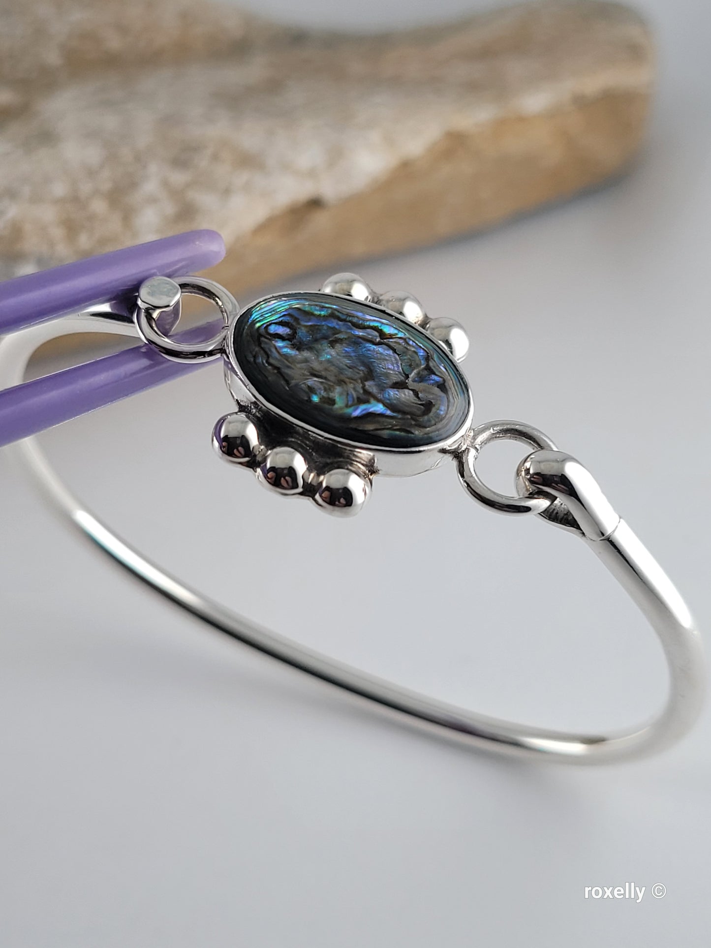 ❤️925 Precious Sterling Silver Paua Shell Bangle Design Bracelet!