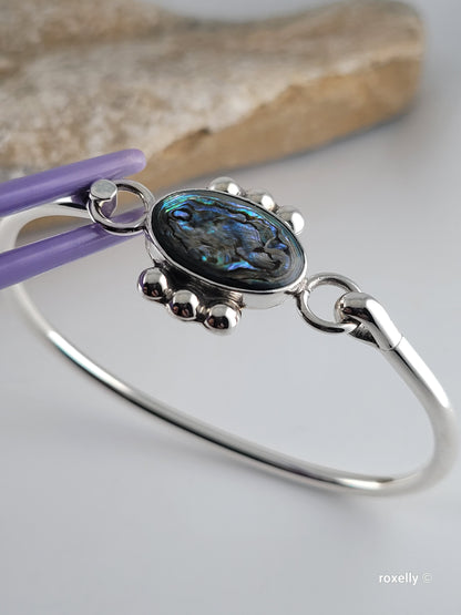 ❤️925 Precious Sterling Silver Paua Shell Bangle Design Bracelet!